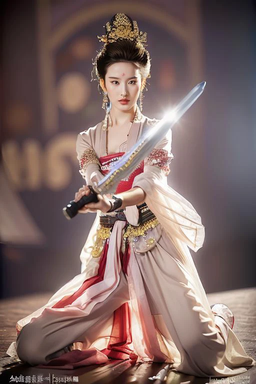 (goddess-like, hot and cute girl,flirtatious ,seductive:1.4),(RAW photo:1.2),(photorealistic:1.6),(lens 135mm,f1.8:1.2),(ultimate quality, masterpiece:1.3),(intricate details:1.2),(detailed face:1.2),dramatic,ray tracing,poster,photograph,fFaceDetail,fHandDetail,dutch angle,full body,outdoors,chinese style,castle,<lora:PerfectBreastsV4-offset:0.3:lbw=BODY>,<lora:Better hands loRA:0.6:lbw=HAND>,<lora:goodhands_Beta_Gtonero:0.5:lbw=HAND>,good hands,Sharp focus,cinematic lighting,
<lora:å亦è²liuyifei:0.8:lbw=FACE>,liuyifei,,
<lora:xuer Ancient Chinese sword:0.8:lbw=POSE>,(xuer Ancient Chinese sword,swordsman:1.2),<lora:battJutsuUpdate_fightver:0.65:lbw=POSE>,battÅjutsu,
(1girl,solo, looking at viewer,holding weapen,sword,holding sword,fighting stance,sheath, unsheathing,:1.6),(large breasts, narrow waist:1.2),<lora:dunhuangV3:1:lbw=CLOTHING>,(dunhuang,dunhuang_face,Chinese Dunhuang Flying Fairy,floating clothes, pov legs, thighs, dunhuang cloths, hanfu, waist cape,strapless,navel,robe:1.2),<lora:zanhua_v1:0.5>,zanhua,
(anatomically correct hands:1.5),(anatomically correct feet:1.5),(elegant hands:1.4),(:1.3),fighting stance,