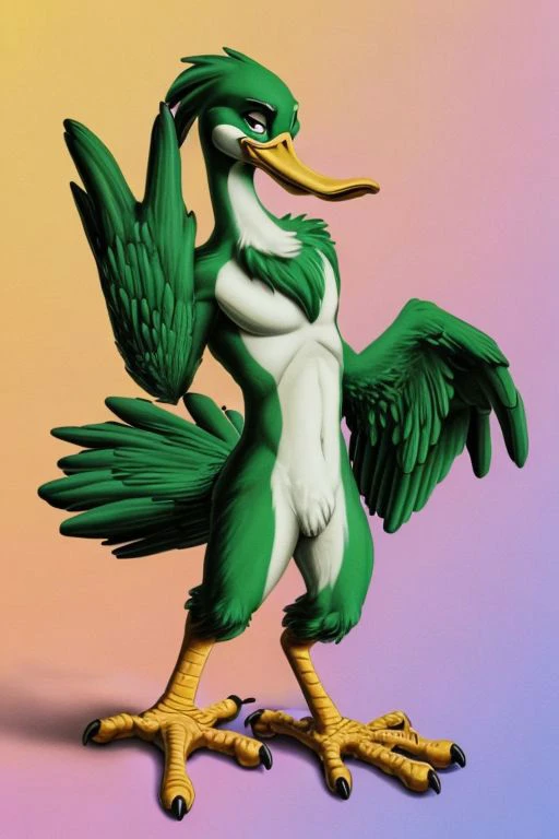 bird, beak, winged-arms, wing-hands, mallard, white chest, brown body, green head,