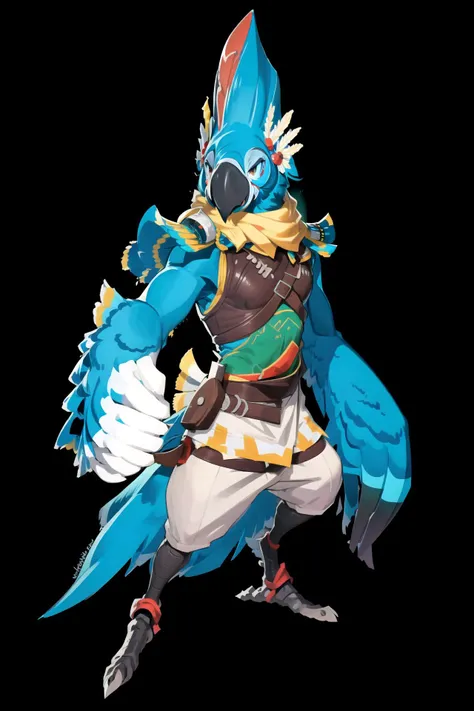 rito, ((kass male blue_body)), solo, winged-arms, talons, masterpiece, dynamic pose, simple shading, thick outlines, vivid colors