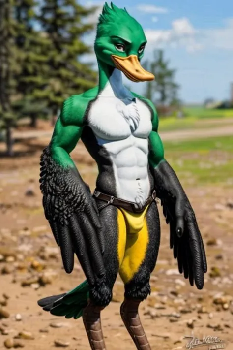 bird, beak, winged-arms, wing-hands, mallard, white chest, brown body, green head,