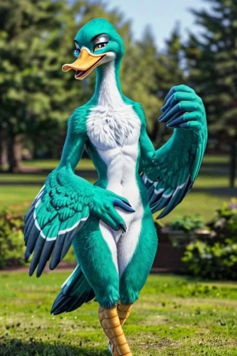 bird, beak, winged-arms, wing-hands, mallard, white chest, brown body,