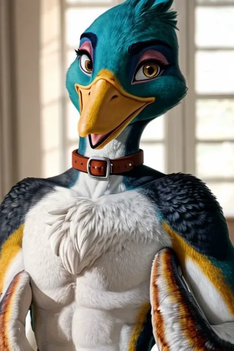 bird, beak, winged-arms, wing-hands, mallard, white chest, brown neck, white collar,