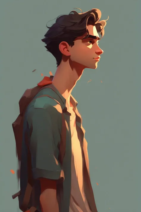 <lora:Atey Ghailan style:1>Atey Ghailan style - wide shot of side shot of an 20-year-old handsome