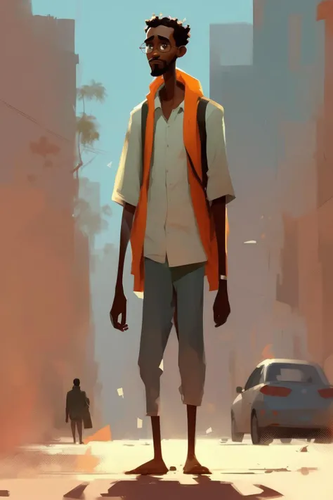 <lora:Atey Ghailan style:1>Atey Ghailan style - somali man character by Pascal Campion full-body