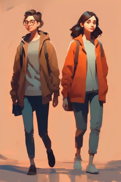 <lora:Atey Ghailan style:1>Atey Ghailan style - A picture of two people with the same style as