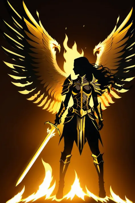 <lora:jhyd-step00001000:1> JHYD STYLE,, epic female warrior on fire ablaze in black and gold armor with angel wings, horror christian cathedral, nighttime,
dungeons and dragons,