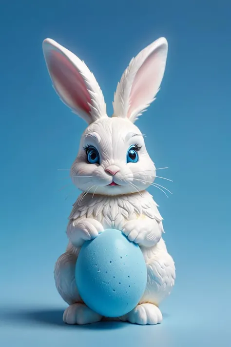 <lora:zavy-lndskncht-sdxl:0.6> zavy a sculpture of a white Easter Bunny, Blue Background, Fuzzy, Soft Body, Styrofoam, Silicone, Sponge, Shellac, Putty, Egg, Diffraction Grading, Ray Traced, Anti-Aliasing, 4K, digital art