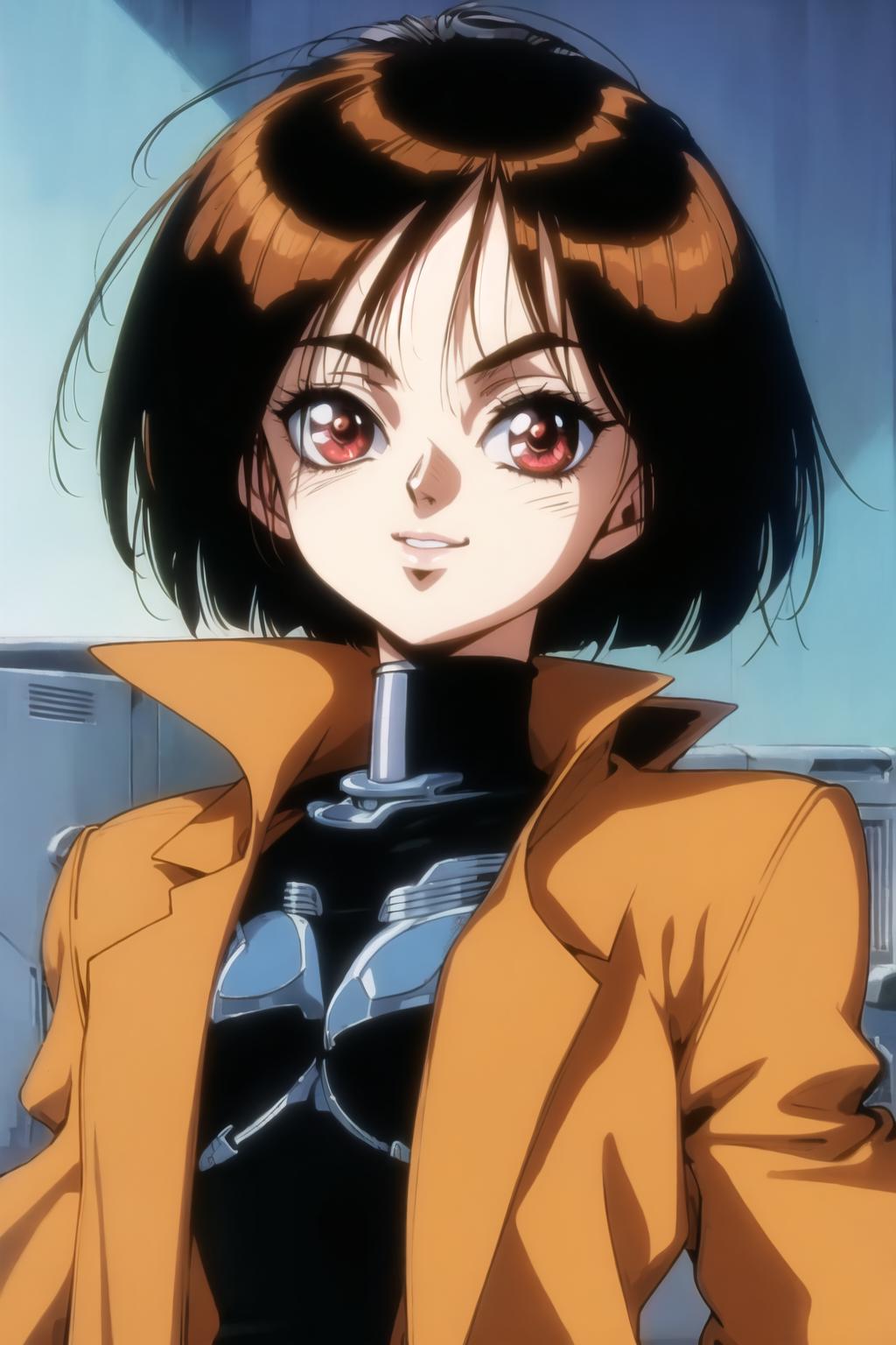 A woman in a yellow jacket and black top standing in front of a window ...