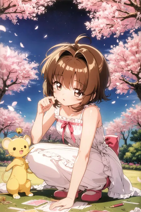 1girl, kinomoto sakura, cardcaptor sakura, short hair, brown hair,