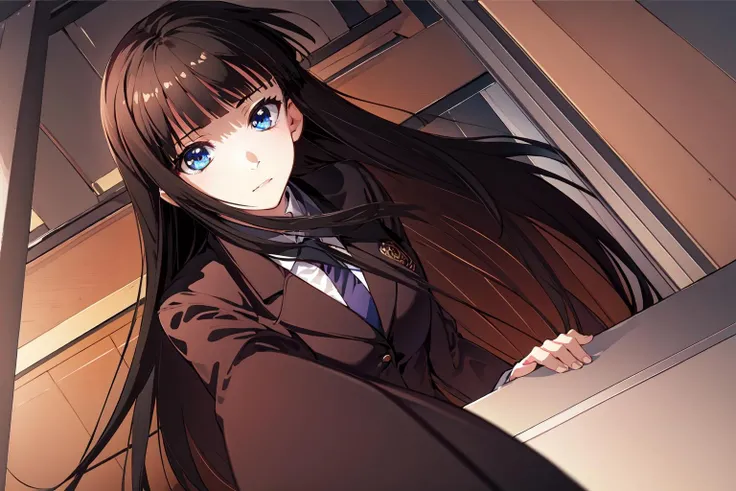 (masterpiece:1.2), best quality,PIXIV,
1girl, long hair, solo, school uniform, black hair, necktie, bangs, jacket, dutch angle, blunt bangs, blazer, looking at viewer,
<lora:Touma Kazusa_20230716214229:1>