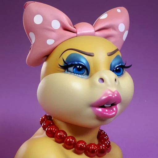 Wendy,furry,tail,animal nose,two tone skin,blue eyes,makeup,lip gloss,pink lips, pink turtle shell,polka dot hair bow,necklace,bangels, standing,cowboy shot, castle,morning, (insanely detailed, beautiful detailed face, masterpiece,best quality), lying on a bed, big Breasts, pink bra, pink panties, thick thighs, wide hips, navel, sexy pose, yellow body, thick tail, tail,