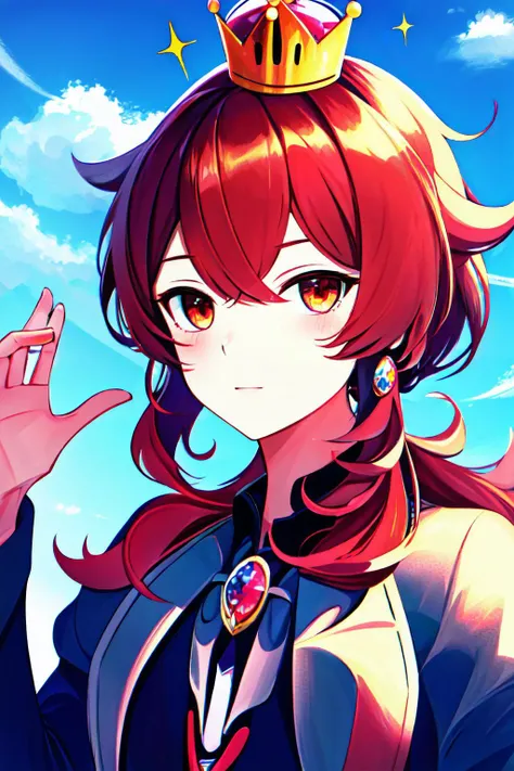 Highly detailed, High Quality, Masterpiece, beautiful, SuperCrown, super crown, <lora:SuperCrown:1>, Diluc \(genshin impact\), Diluc:1.2, <lora:Char_GenshinImpact_Diluc:0.9>