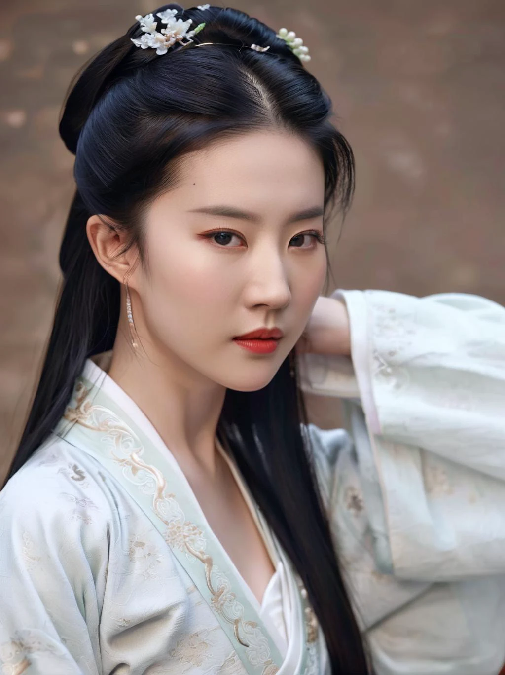 伤å¦-å亦è²,1girl,cleavage,long sleeves,hanfu,looking at viewer,Realistic skin texture,
photography, highly detailed, sharp focus, trending on artstation, studio photo, intricate details,