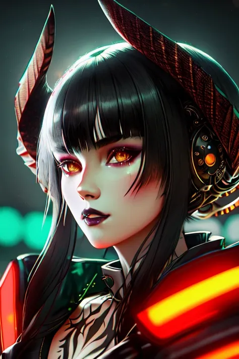 detailed close portrait elizatkn, cyberpunk futuristic neon, reflective puffy coat, decorated with traditional Japanese ornaments by Ismail inceoglu dragan bibin hans thoma greg rutkowski Alexandros Pyromallis Nekro Rene Maritte Illustrated, fine details, realistic shaded