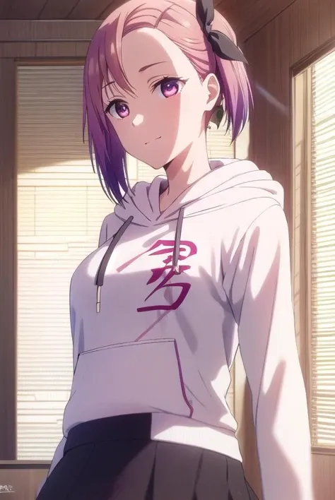 tsubamekoyasu, <lora:tsubame koyasu s3-lora-nochekaiser:1>,
tsubame koyasu, short hair, hair ribbon, pink hair, purple hair, multicolored hair, (pink eyes:1.3), gradient hair, (forehead:1.2), smile,
BREAK skirt, hood, black skirt, hoodie, hood down,
BREAK indoors, classroom,
BREAK looking at viewer, (cowboy shot:1.5),
BREAK <lyco:GoodHands-beta2:1>, (masterpiece:1.2), best quality, high resolution, unity 8k wallpaper, (illustration:0.8), (beautiful detailed eyes:1.6), extremely detailed face, perfect lighting, extremely detailed CG, (perfect hands, perfect anatomy),