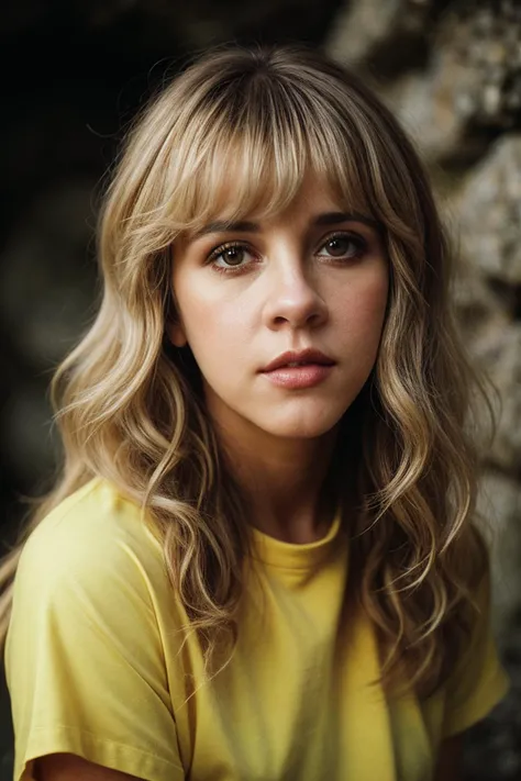 photo of beautiful (stn1cks:0.99), a young woman with perfect (curly) blonde hair, wearing Safety Yellow (taut shirt:1.1), (cave:1.1), closeup, (happy) modelshoot style, (extremely detailed CG unity 8k wallpaper), professional majestic photography, (Leica M6 Camera), 24mm, exposure blend, hdr, faded, extremely intricate, High (Detail:1.1), Sharp focus, dramatic, soft cinematic light, (looking at viewer), (detailed pupils), 4k textures, elegant, ((((cinematic look)))), soothing tones, insane details, hyperdetailed, low contrast, (epicPhoto)