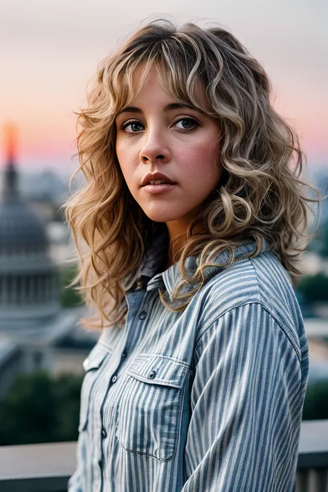 photo of beautiful (stn1cks:0.99), a young woman with perfect (curly) blonde hair, wearing Pastel Orange (striped shirt:1.1),  (capitol building:1.1), closeup, (happy) modelshoot style, (extremely detailed CG unity 8k wallpaper), professional majestic photography, (Leica M6 Camera), 24mm, exposure blend, hdr, faded, extremely intricate, High (Detail:1.1), Sharp focus, dramatic, soft cinematic light, (looking at viewer), (detailed pupils), 4k textures, elegant, ((((cinematic look)))), soothing tones, insane details, hyperdetailed, low contrast, (epicPhoto)