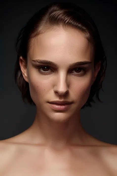 portrait of young skswoman, topless, slick hair, oiled skin, grey background,
<lora:Natalie Portman:1>