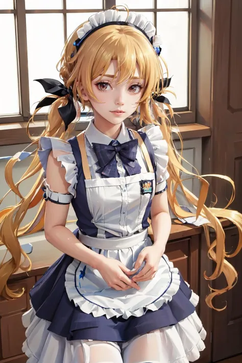 Highly detailed, High Quality, Masterpiece, beautiful, OriharaKozue, <lora:OriharaKozue:0.8>, maid, maid headdress, maid apron