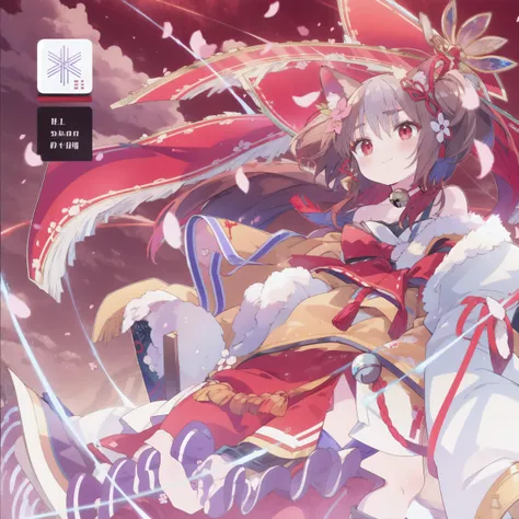 1girl, album cover, ((cherry blossoms)), detached sleeves, flower, frills,bow, hair bow, midriff, navel, pink petals, smile,<lora:sekkatest:1.0>,1girl, from side, medium shot, (highres, realistic, best quality, masterpiece, ultra-detailed, textured, ambient lighting, cinematic lighting), animal ears, stand, fox ears, animal ear fluff ,bangs , red eyes , multicolored hair , twintails , animal ear fluff ,brown hair , hair ornament ,bell , solo ,braid ,neck bell , fox girl , jingle bell ,gloves , fur trim , ribbon ,two-tone hair ,japanese clothes ,off shoulder ,bare shoulders ,collar ,bow ,long sleeves , streaked hair ,blush , black gloves , tail ,((white hair)), fox tail , kimono ,wide sleeves , red bow , red ribbon ,multiple tails , red hair , collarbone , hair ribbon , short hair , choker , socks , shorts , ribbon trim , sash , black shorts , rope , small breasts , white kimono , fur-trimmed sleeves , tabi , black footwear , black socks , gradient hair , v-shaped eyebrows , dress ,sandals , hair between eyes , obi , medium hair , grey hair , thick eyebrows , short twintails , strapless , sweat , shimenawa , outdoors , fur-trimmed kimono kitsune, earrings, japanese flag, jewelry, red background, <lora:Onineko:0.9>