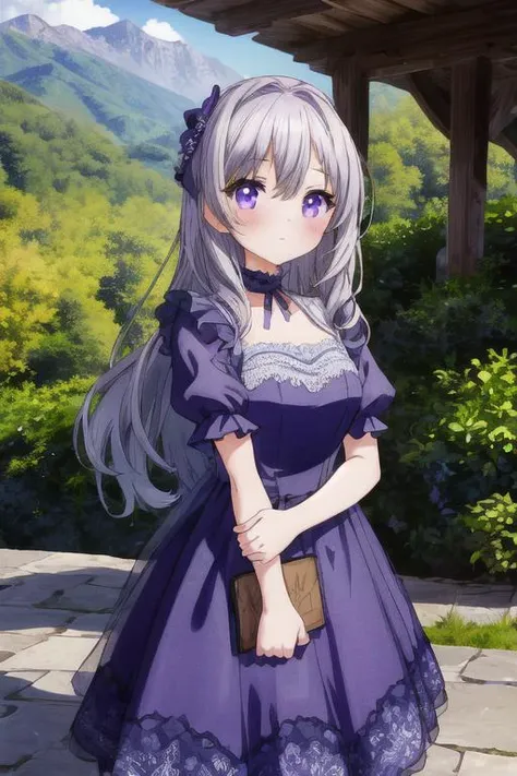 ,masterpiece, best quality,ultra detail, <lora:anmnr01:0.3> <lora:add_detail:0.5>,<lora:GoodHands-vanilla:0.8>,1girl.Violet Dress, <lora:Violet Dress by Stable Yogi:0.7>outdoor,mountain