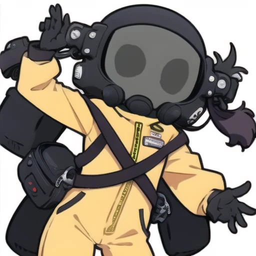 masterpiece, best quality, white background, <lora:Ding:0.7>, <lora:lethal:0.9>, lethal, jacket, orange jacket, spacesuit, uniform, parody, bodysuit, jumpsuit, flat color, solo