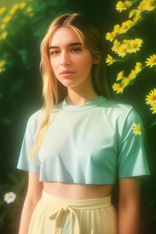 Style by haze-light-1800, woman holding a prisma with her hands, long hair, pale skin, garden background, sunny day,