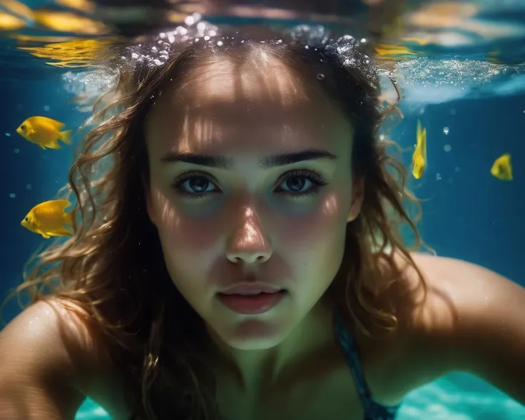 Film Portrait Photography, One girl, Exposing shoulders, Shoulder-length wavy hair, Calm, Calm, (Realistic eyes, Natural skin texture, Realistic facial details), Soft and dramatic lighting, Depth of written boundary, Bokeh, Vivid details, In detail, Surreal, 35mm Film, Blurred, movie,