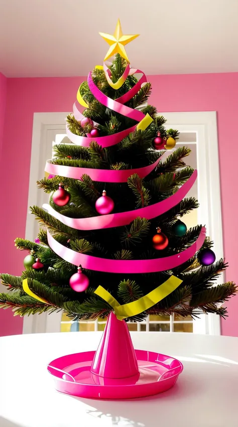 Pink colored <lora:BarbieCore:0.8> BarbieCore christmas tree, (shiny plastic:0.8), (pink plastic:0.9), Masterpiece, RAW photo, perfect lighting conditions