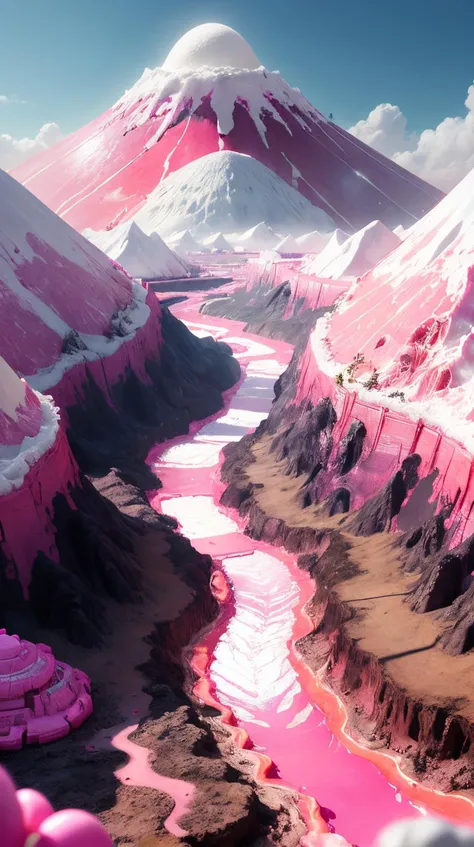 <lora:BarbieCore:0.8> BarbieCore stream of flowing lava from a cybernetic volcano, powering a sci-fi city, (shiny plastic:0.8), (pink and white:0.9), (pastel:0.85)