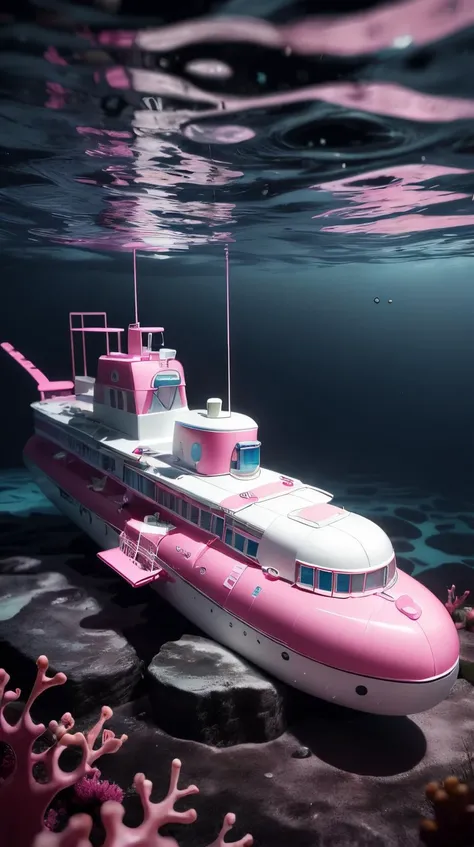<lora:BarbieCore:0.8> BarbieCore a sophisticated submarine detecting an unusual structure on the ocean floor, (shiny plastic:0.8), (pink and white:0.9), (pastel:0.85) <lora:LowRa:0.6>