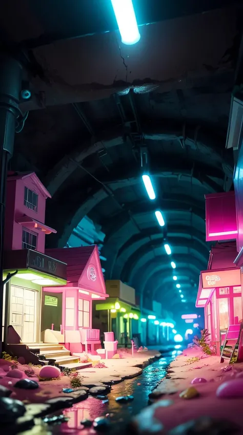 <lora:BarbieCore:0.8> BarbieCore an underground city illuminated by bioluminescent plants, (shiny plastic:0.8), (pink and white:0.9), (pastel:0.85)