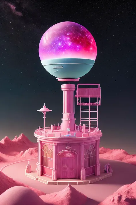 barbiecore, masterpiece VRay, Terracotta, Renderman of a landscape of a Collectable Riften, Stars in the sky, 800mm lens, cosmic energy, <lora:BarbieCore:0.7>