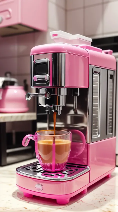 Pink colored <lora:BarbieCore:0.9> BarbieCore coffee machine, (shiny plastic:0.8), (pink plastic:0.9), (masterpiece:1.3) RAW photo