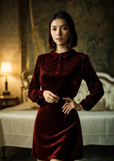 <lora:KtSo-000001:1>,
photo of beautiful (KtSo), ((ultra detailed, masterpiece, best quality)), sfw , best quality, ultra high res, ultra detailed face and eyes, (photorealistic:1.4), 1woman, brown eyes, dark hair
gorgeous 24-year-old, short straight hair, wearing wearing a plush velvet dress, refined study with mahogany furnitures, epic character composition,by ilya kuvshinov, alessio albi, nina masic,sharp focus, subsurface scattering, f2, 35mm, film grain,