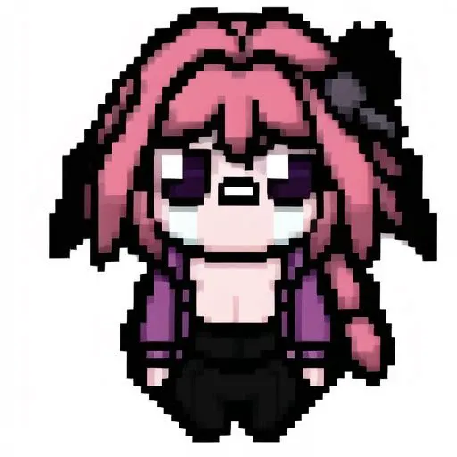 bol\(R\), solo, cry,Astolfo, black skirt, long braid, braid, purple eyes, hair between eyes, striped, collarbone, hooded jacket, hair bow, shirt, open clothes, black bow, otoko no ko, pink hair, miniskirt, single braid, jacket, long hair, long sleeves, black pantyhose, purple jacket, hair intakes, streaked hair, striped shirt, hair ribbon, wariza,blush, thick thighs,full body