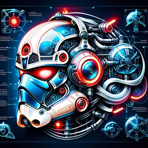 glowing red 3d wireframe of the helmet of a stormtrooper, floating transluscent swirls of energy <lora:EnvyScifiWireframeXL01:3>  <lora:Elemental Wisps:1> DonMW15pXL, <lora:Da_Vinci-000008:1> Biomech, ink drawing, anatomical, Da_Vinci, vitruvian, science fiction, machine, mechanical parts, (masterpiece:1.2), best quality, (hyperdetailed, highest detailed:1.2), high resolution textures, <lora:EnvyBetterHiresFixXL01:1>