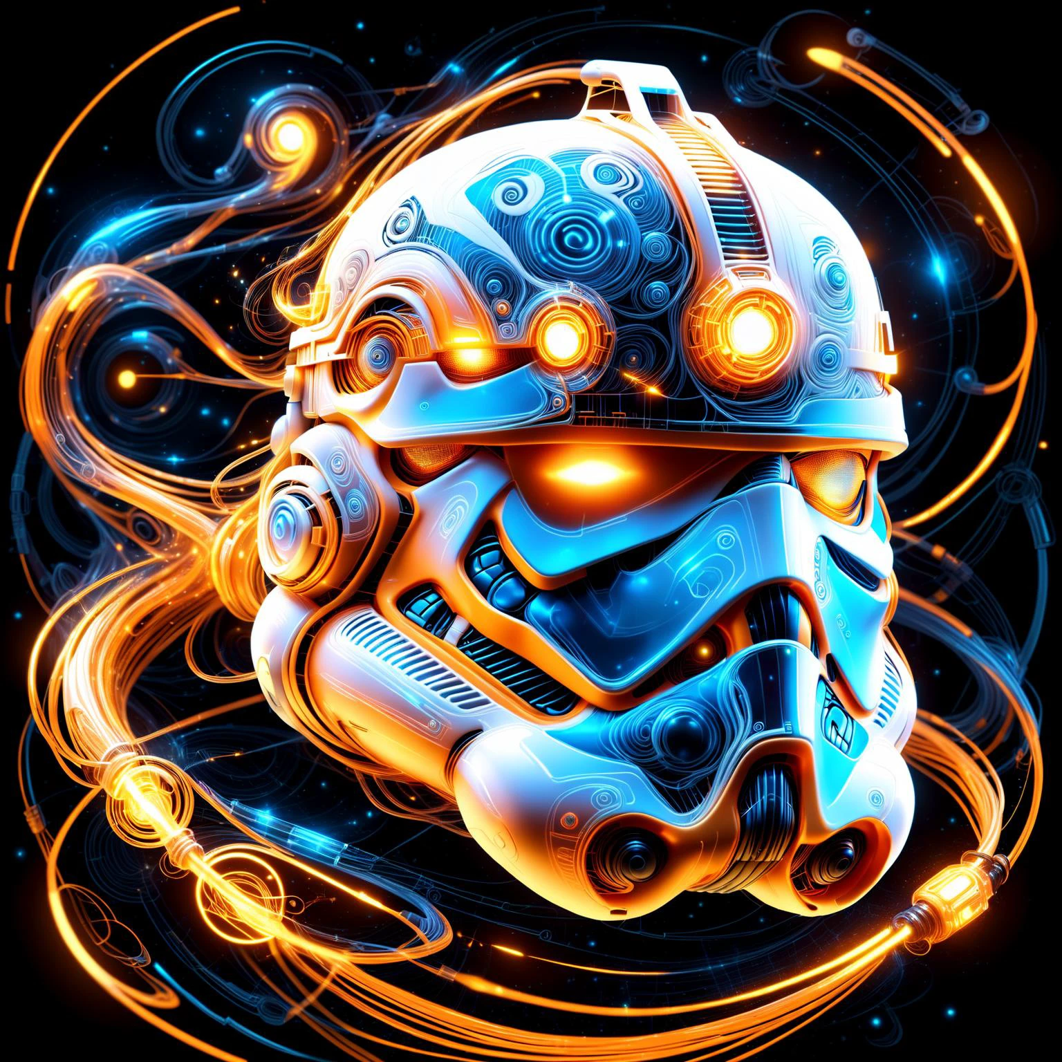 glowing orange 3d wireframe of the head of a stormtrooper, floating transluscent swirls of energy <lora:EnvyScifiWireframeXL01:3> <lora:DonMW15pXL:1> DonMW15pXL,, (masterpiece:1.2), best quality, (hyperdetailed, highest detailed:1.2), high resolution textures, <lora:EnvyBetterHiresFixXL01:1>