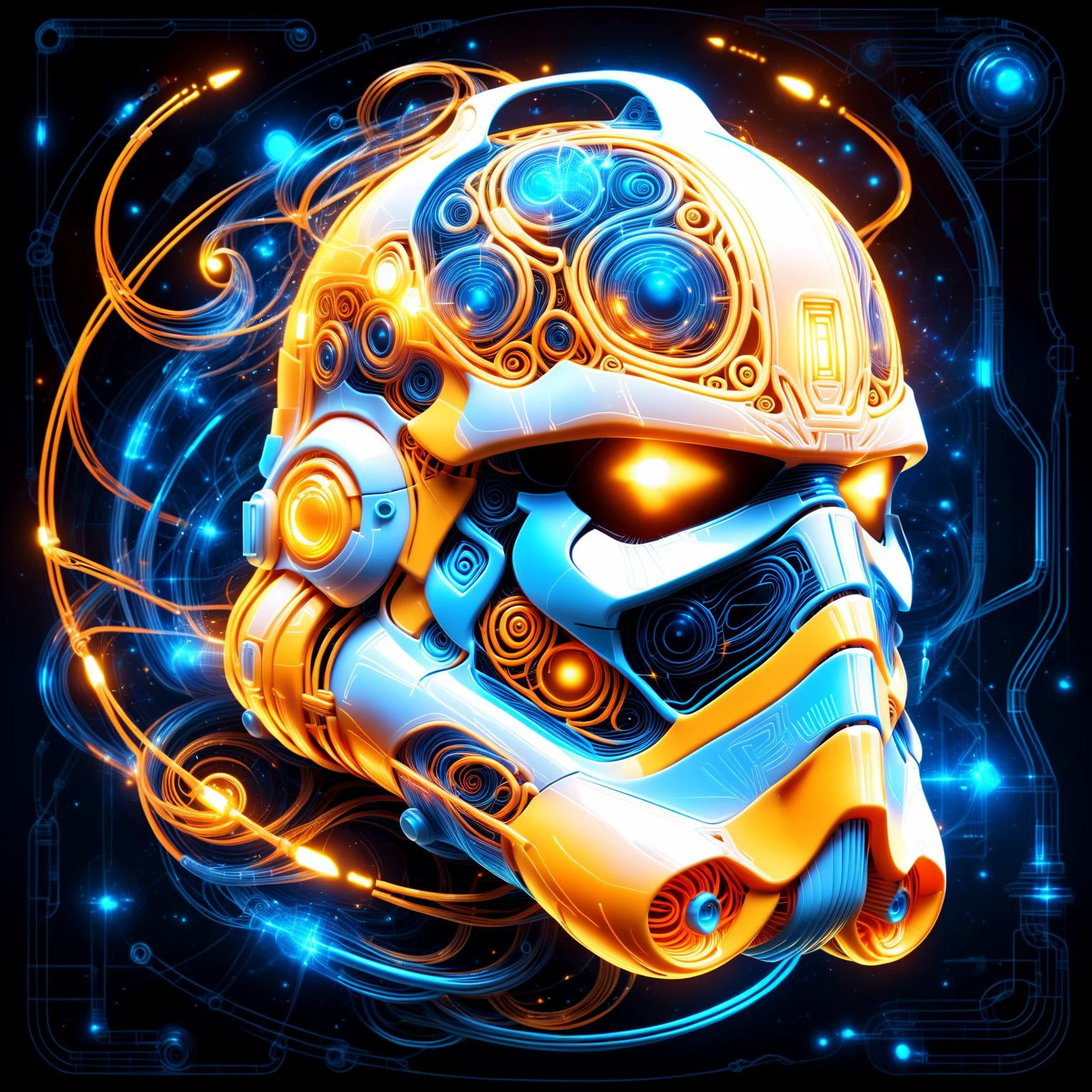 glowing orange 3d wireframe of the head of a stormtrooper, floating transluscent swirls of energy <lora:EnvyScifiWireframeXL01:3> <lora:DonMW15pXL:1> DonMW15pXL,, (masterpiece:1.2), best quality, (hyperdetailed, highest detailed:1.2), high resolution textures, <lora:EnvyBetterHiresFixXL01:1>