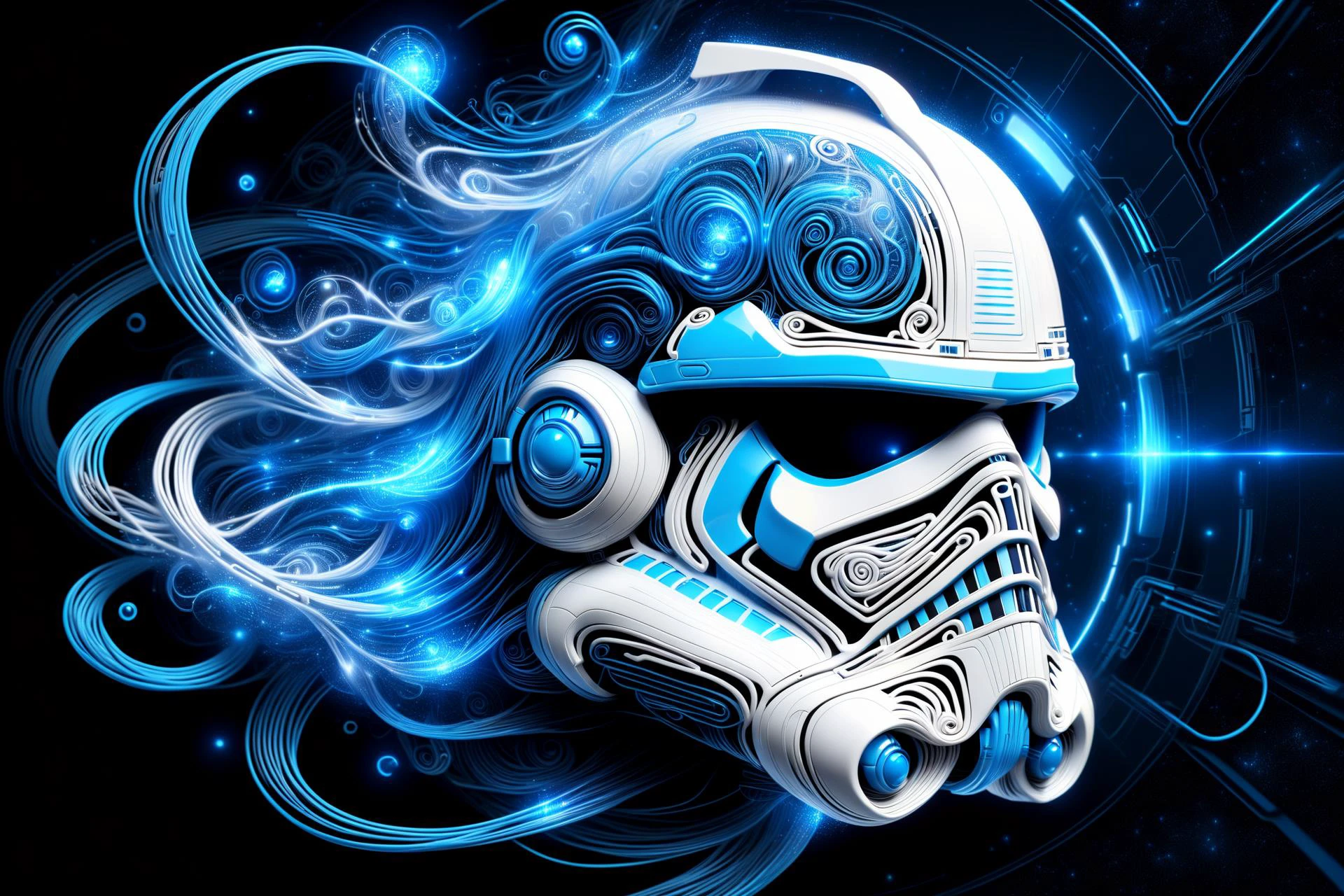 glowing blue and white 3d wireframe of the head of a stormtrooper, floating transluscent swirls of energy <lora:EnvyScifiWireframeXL01:2> <lora:DonMW15pXL:1> DonMW15pXL,, (masterpiece:1.2), best quality, (hyperdetailed, highest detailed:1.2), high resolution textures, <lora:EnvyBetterHiresFixXL01:1>