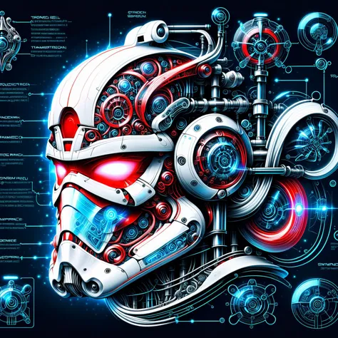 glowing red 3d wireframe of the helmet of a stormtrooper, floating transluscent swirls of energy <lora:EnvyScifiWireframeXL01:3>  <lora:Elemental Wisps:1> DonMW15pXL, <lora:Da_Vinci-000008:1> Biomech, ink drawing, anatomical, Da_Vinci, vitruvian, science fiction, machine, mechanical parts, (masterpiece:1.2), best quality, (hyperdetailed, highest detailed:1.2), high resolution textures, <lora:EnvyBetterHiresFixXL01:1>