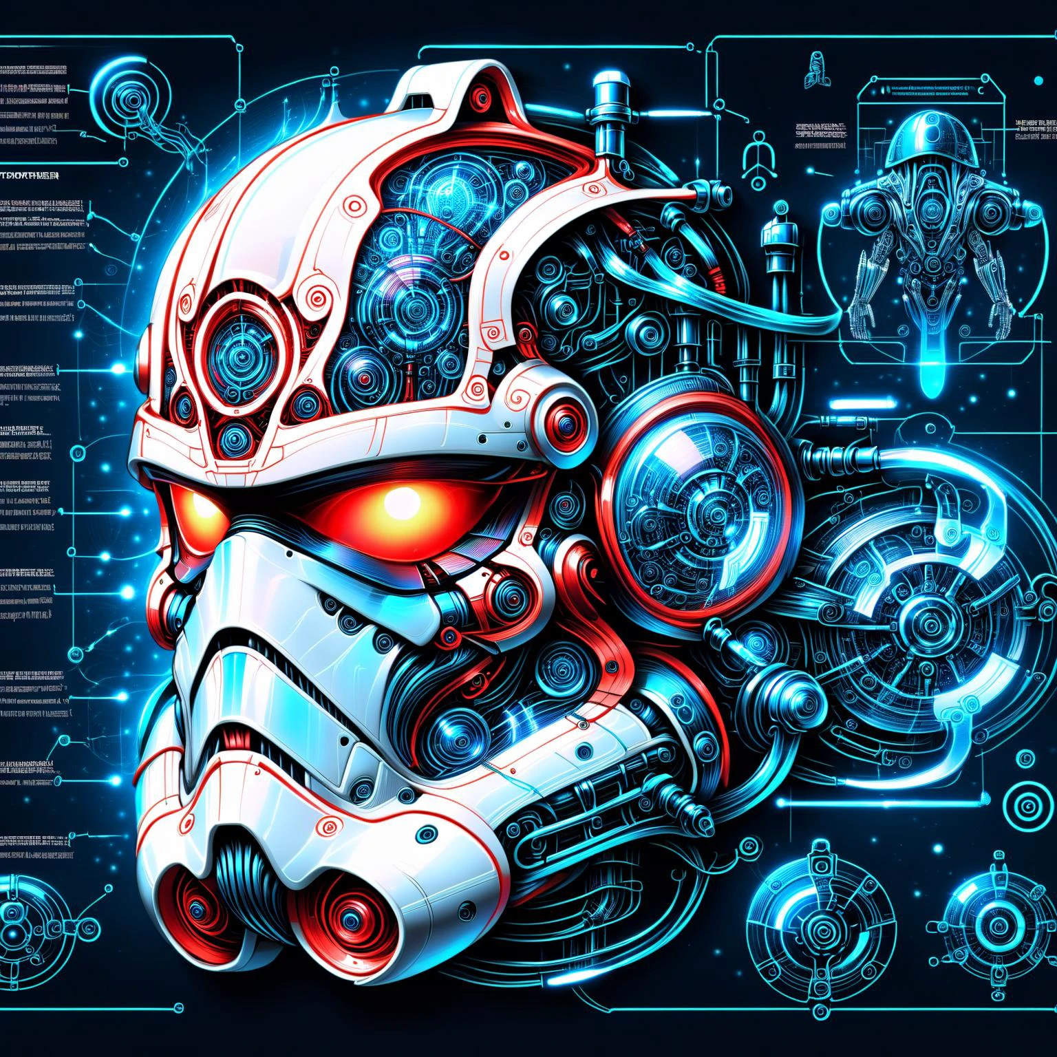 glowing red 3d wireframe of the helmet of a stormtrooper, floating transluscent swirls of energy <lora:EnvyScifiWireframeXL01:3> <lora:Elemental Wisps:1> DonMW15pXL, <lora:Da_Vinci-000008:1> Biomech, ink drawing, anatomical, Da_Vinci, vitruvian, science fiction, machine, mechanical parts, (masterpiece:1.2), best quality, (hyperdetailed, highest detailed:1.2), high resolution textures, <lora:EnvyBetterHiresFixXL01:1>