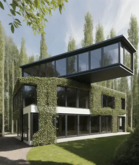 infinite hyperbolic intricate maze, futuristic eco warehouse made out of dead vines, glass mezzanine level, lots of windows, wood pallets, designed by Aesop, forest house surrounded by massive willow trees and vines, white exterior facade, in full frame, , exterior view, twisted house, 3d printed canopy, clay, earth architecture, cavelike interiors, convoluted spaces, hyper realistic, photorealism, octane render, unreal engine