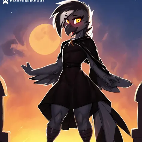 (by zackary911, by jarnqk, (by whisperfoot:1.3)),(masterpiece, best quality, intricate details), graveyard, (moon lighting:1.1), <lora:Anthro-Birds-v3.2.2-no_offset:1>Anthro, Avian, Bird, Beak,Emo,twink:1.2, (long red and black punk rock dress:1.2), Paws, Yellow Eyes, (Black Gray and White fur:1.2), White Hair, (Black Highlights in hair,:1.1) (Small Cross Tattoo Under Right Eye:1.1), Detailed Fur, (Tail Feathers:1.3), Perfect Anatomy, <lora:See-through:1>, see-through silhouette, darkness , horror , intense shadow , body silhouette , black hooded cape , black dress , sunset , horizon , gradient sky , holding lantern , standing in field , glowing eyes , thigh gaping , red moon