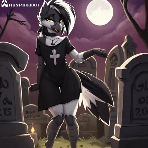 (by zackary911, by jarnqk, (by whisperfoot:1.3)), graveyard, (moon lighting:1.3), <lora:Anthro-Birds-v3.2.2-no_offset:1>Anthro, Avian, Bird, Beak,Emo,twink:1.2, <lora:AncientEgyptianClothes-2R3B:0.8> , punk rock dress, Paws, Yellow Eyes, (Black Gray and White fur:1.2), White Hair, (Black Highlights in hair,:1.1) (Small Cross Tattoo Under Right Eye:1.1), Detailed Fur, (Tail Feathers:1.3), Perfect Anatomy, <lora:See-through:0.6>, see-through silhouette