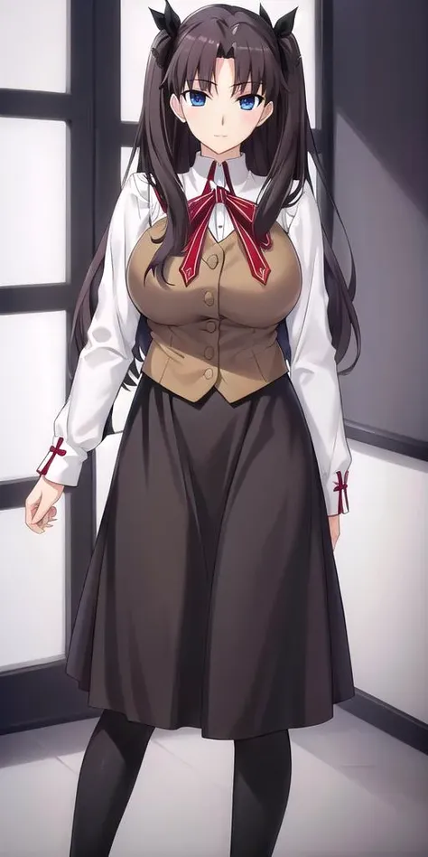 <lora:tohsaka_rin_altV3:0.7> tohsaka_rin_alt, huge_breasts, standing, solo, homurahara_academy_school_uniform, masterpiece, best quality, detailed face, detailed eyes, highres,