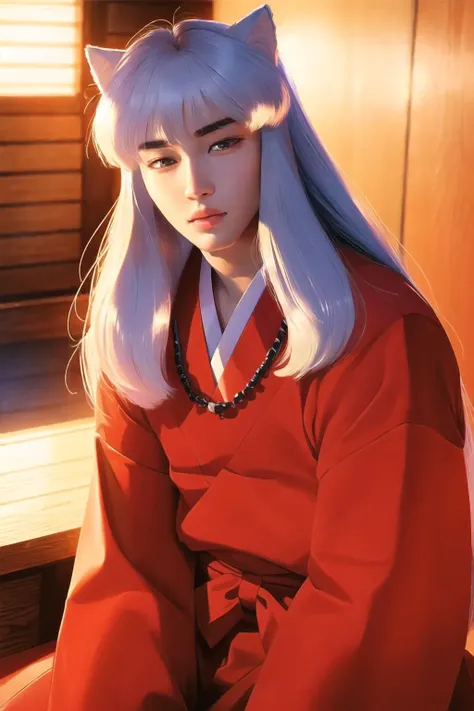 (masterpiece), {best quality},High detail,(ray tracing), (realistic:1.0), photorealistic,((1boy)), inuyasha,beautiful korean idol, daytime,  , cowboy_shot, <lora:inuyasha_v1:0.7>, (big eyes)