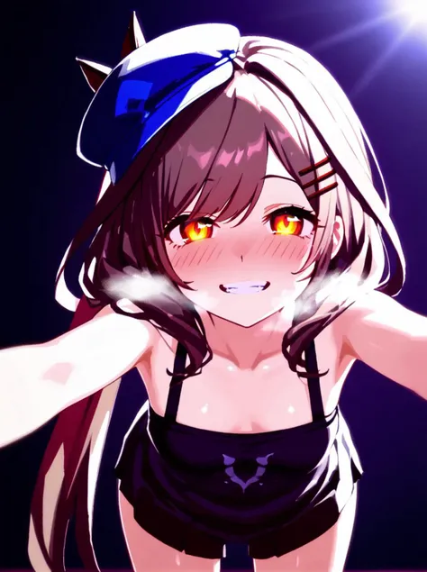 score 9, score 8 up, score 7 up, rating questionable,
detailed background,
<lora:tan.pony:1>,
tan,
wide hips, shiny skin,
heavy blush, heavy breathing, looking at viewer, evil grin, yandere, glowing eyes, all fours, pov, stretching arms,