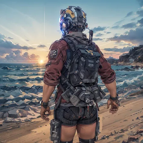 1boy,solo,solo_focus,helmet,Jack,masterpiece,Cooper,<lora:Jack_Cooper-000002:0.8> ,short shorts,topless male,