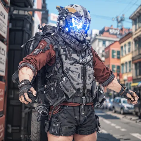 1boy,solo,solo_focus,helmet,Jack,masterpiece,Cooper,<lora:Jack_Cooper-000002:0.6>,short shorts,topless male,